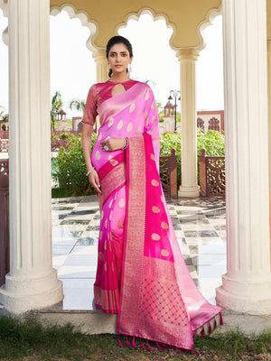 Pink Banarasi Pure Georgette Saree With Blouse Piece