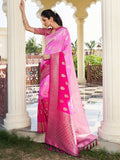 Pink Banarasi Pure Georgette Saree With Blouse Piece