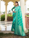 Sea Green Banarasi Pure Georgette Saree With Blouse Piece