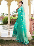 Sea Green Banarasi Pure Georgette Saree With Blouse Piece