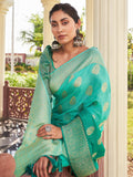 Sea Green Banarasi Pure Georgette Saree With Blouse Piece