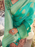 Sea Green Banarasi Pure Georgette Saree With Blouse Piece