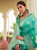 Sea Green Banarasi Pure Georgette Saree With Blouse Piece