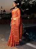 Peach Banarasi Organza Saree With Blouse Piece