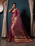 Purple Banarasi Organza Saree With Blouse Piece