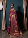 Purple Banarasi Organza Saree With Blouse Piece