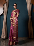 Purple Banarasi Organza Saree With Blouse Piece