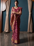 Purple Banarasi Organza Saree With Blouse Piece