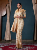 Off White Banarasi Satin Silk Saree With Blouse Piece