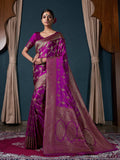 Wine Banarasi Satin Silk Saree With Blouse Piece