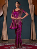 Wine Banarasi Satin Silk Saree With Blouse Piece