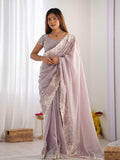 Lavender Silk Blend Saree With Blouse Piece