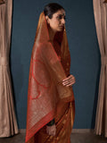 Rust Orange Banarasi Satin Silk Saree With Blouse Piece