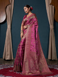 Rani Pink Banarasi Satin Silk Saree With Blouse Piece