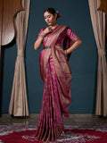 Rani Pink Banarasi Satin Silk Saree With Blouse Piece