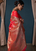 Pink Banarasi Satin Silk Saree With Blouse Piece