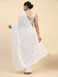 White Georgette Saree With Blouse Piece