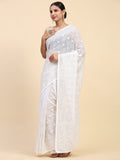 White Georgette Saree With Blouse Piece