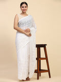 White Georgette Saree With Blouse Piece