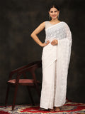 White Georgette Saree With Blouse Piece