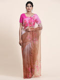 Pink and Brown Digital Printed Organza Saree With Satin PInk Blouse Piece