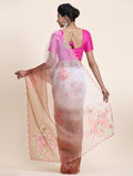 Pink and Brown Digital Printed Organza Saree With Satin PInk Blouse Piece