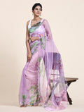 Lavender Digital Printed Organza Saree With Satin White Blouse Piece