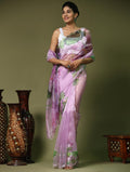 Lavender Digital Printed Organza Saree With Satin White Blouse Piece