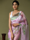 Lavender Digital Printed Organza Saree With Satin White Blouse Piece