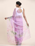 Lavender Digital Printed Organza Saree With Satin White Blouse Piece