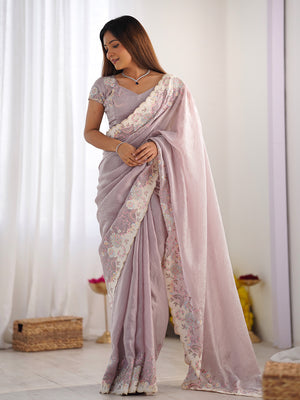 Lavender Silk Blend Saree With Blouse Piece