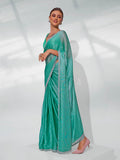 Sea Green Organza Party Wear Saree With Blouse Piece