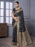 Grey Banarasi Satin Silk Saree With Blouse Piece