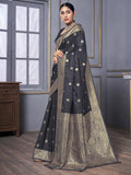 Grey Banarasi Satin Silk Saree With Blouse Piece