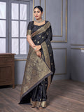 Grey Banarasi Satin Silk Saree With Blouse Piece