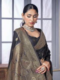 Grey Banarasi Satin Silk Saree With Blouse Piece