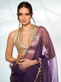 Purple Organza Party Wear Saree With Blouse Piece