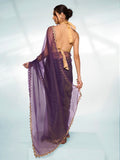 Purple Organza Party Wear Saree With Blouse Piece