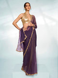 Purple Organza Party Wear Saree With Blouse Piece