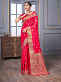 Pink Banarasi Satin Silk Saree With Blouse Piece