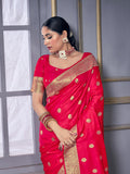 Pink Banarasi Satin Silk Saree With Blouse Piece