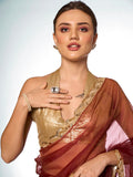 Brown Organza Party Wear Saree With Blouse Piece