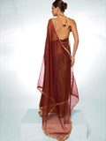 Brown Organza Party Wear Saree With Blouse Piece