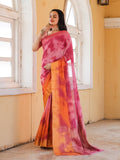 Pink Printed Pure Georgette Saree With Blouse Piece