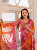 Pink Printed Pure Georgette Saree With Blouse Piece