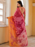 Pink Printed Pure Georgette Saree With Blouse Piece