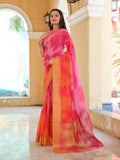 Pink Printed Pure Georgette Saree With Blouse Piece