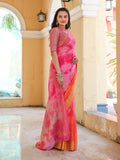 Pink Printed Pure Georgette Saree With Blouse Piece