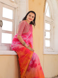 Pink Printed Pure Georgette Saree With Blouse Piece