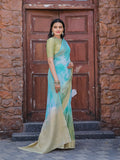 Light Blue Printed Pure Georgette Saree With Blouse Piece